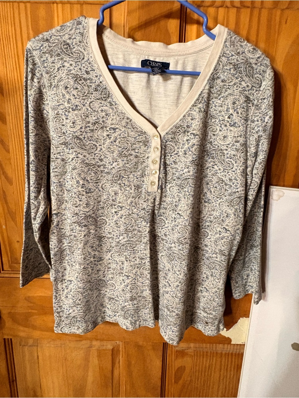 Chaps Cream and Blue Paisley Long Sleeve Henley
